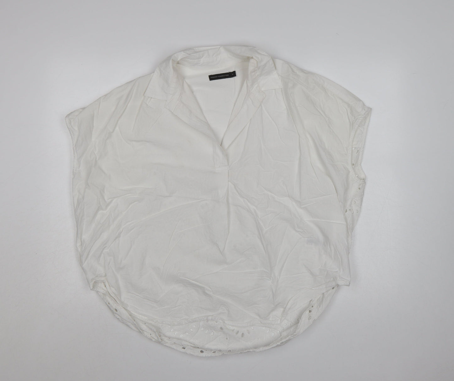 French Connection Womens White Cotton Embroidered Tunic Blouse Size 14