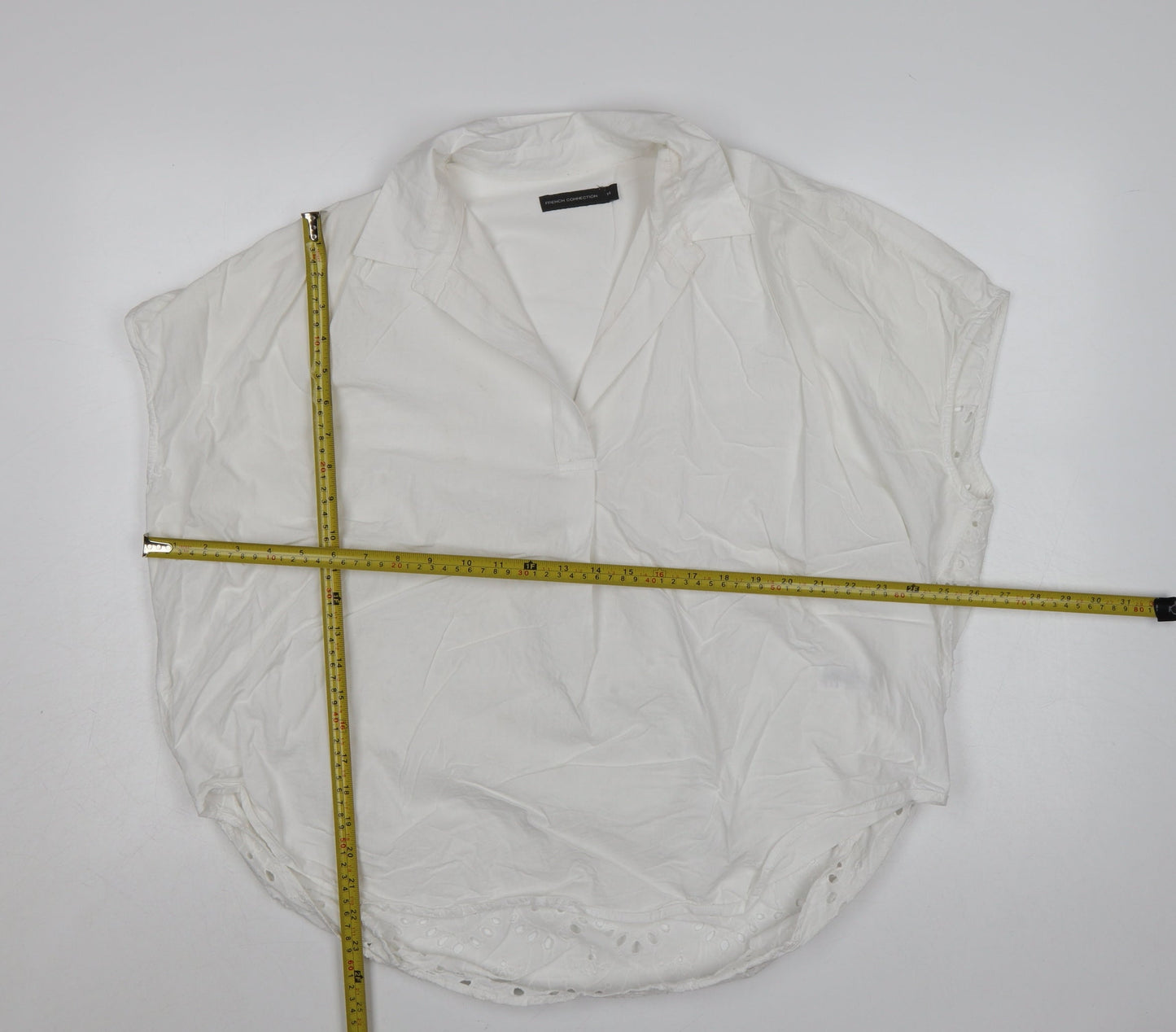 French Connection Womens White Cotton Embroidered Tunic Blouse Size 14