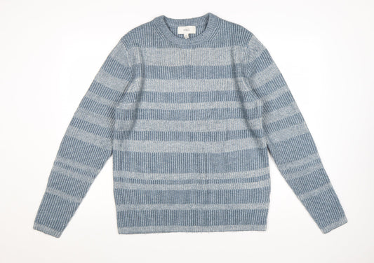 Marks and Spencer Men's Blue Striped Crew Neck Pullover Jumper M