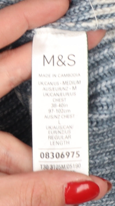 Marks and Spencer Men's Blue Striped Crew Neck Pullover Jumper M