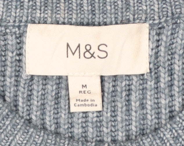 Marks and Spencer Men's Blue Striped Crew Neck Pullover Jumper M