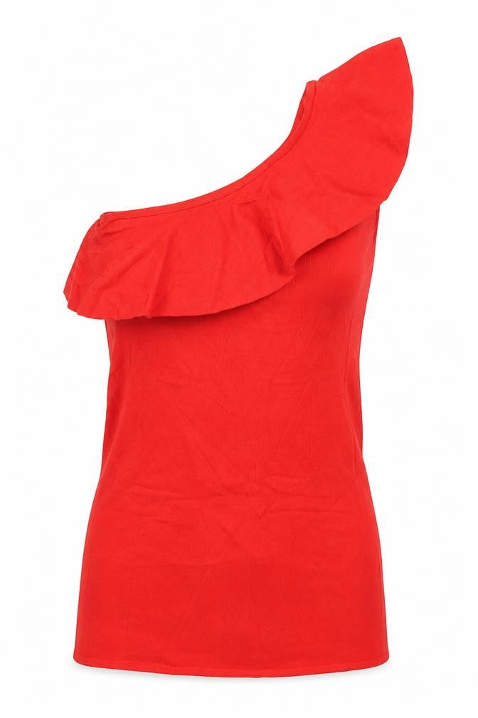 Next Women's Red One Shoulder Ruffle Knit Top Size XS