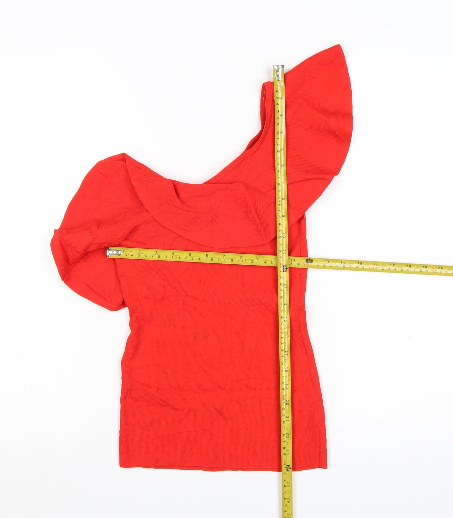 Next Women's Red One Shoulder Ruffle Knit Top Size XS