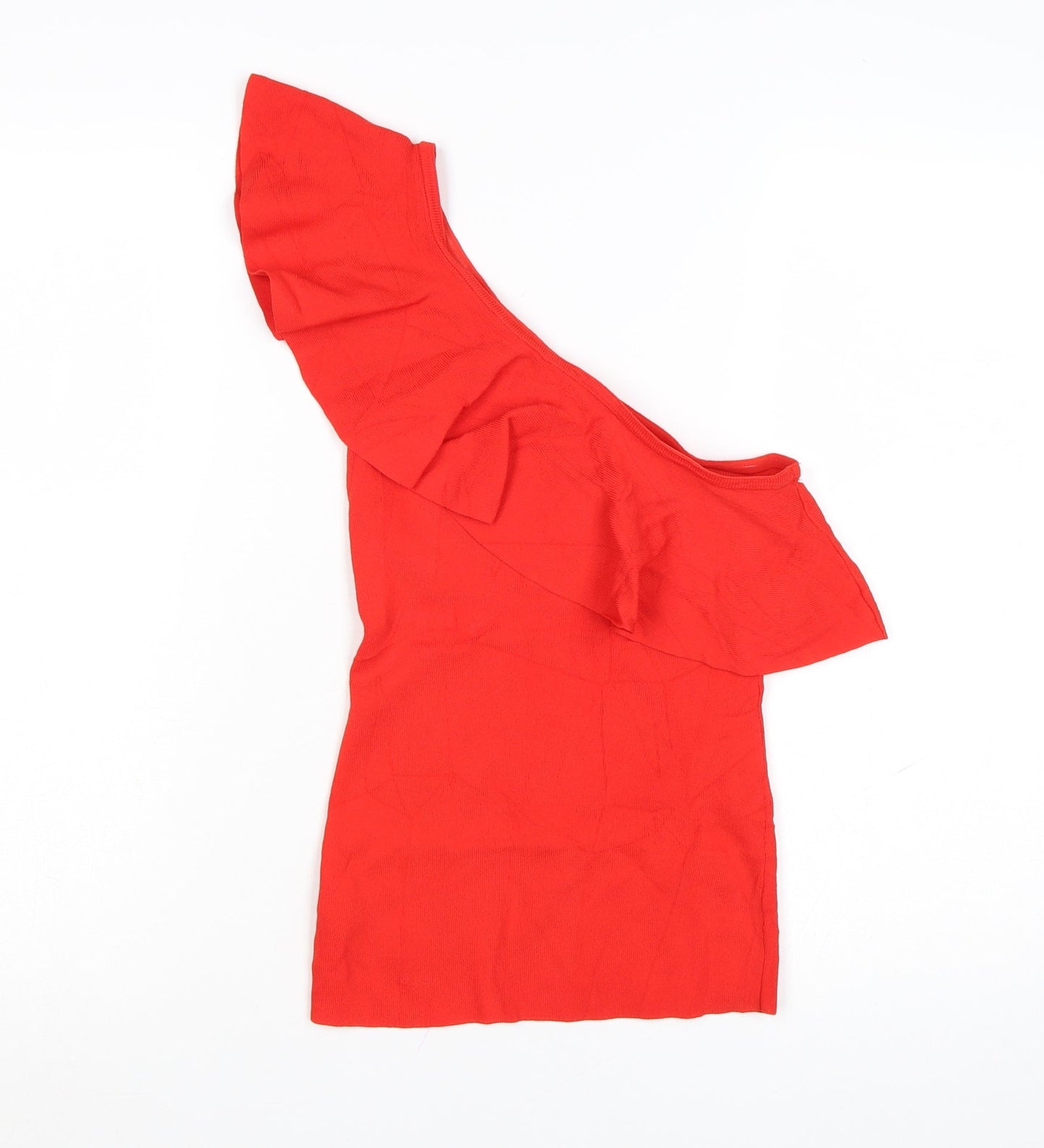 Next Women's Red One Shoulder Ruffle Knit Top Size XS