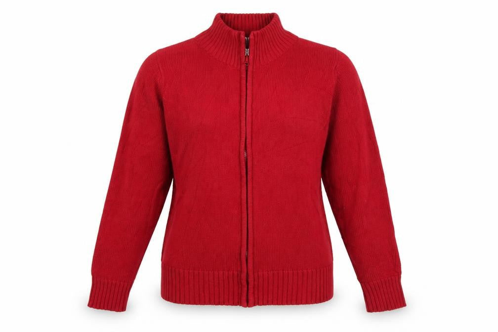 EWM Women’s Red Cotton Full Zip Jumper Size 14 Mock Neck