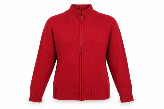 EWM Women’s Red Cotton Full Zip Jumper Size 14 Mock Neck