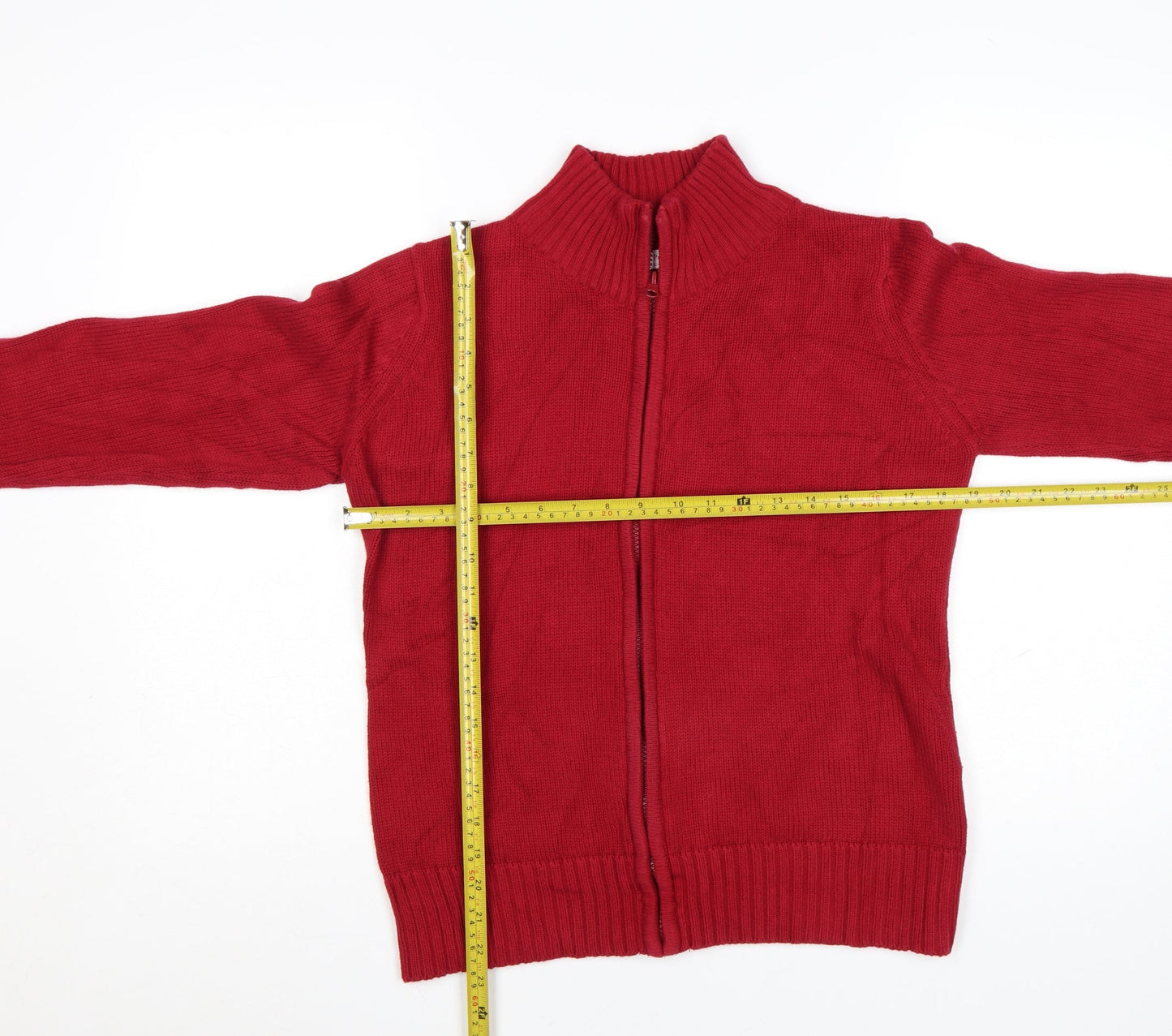 EWM Women’s Red Cotton Full Zip Jumper Size 14 Mock Neck