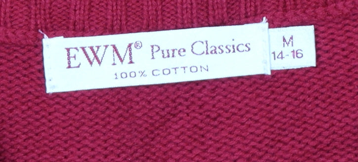 EWM Women’s Red Cotton Full Zip Jumper Size 14 Mock Neck