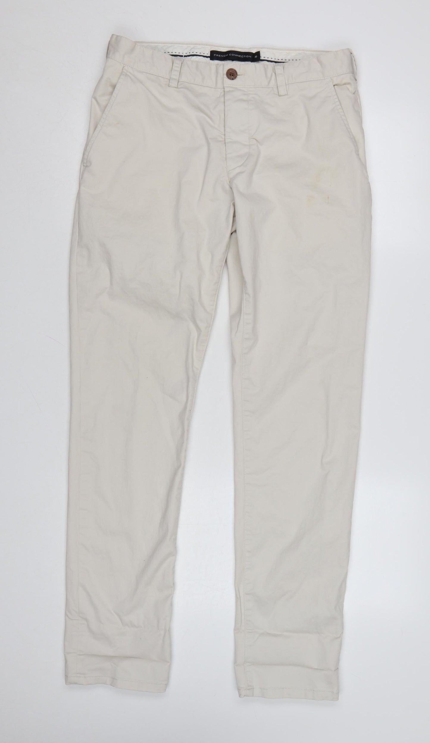 French Connection Men's Beige Slim Fit Cotton Chino Trousers Size 30