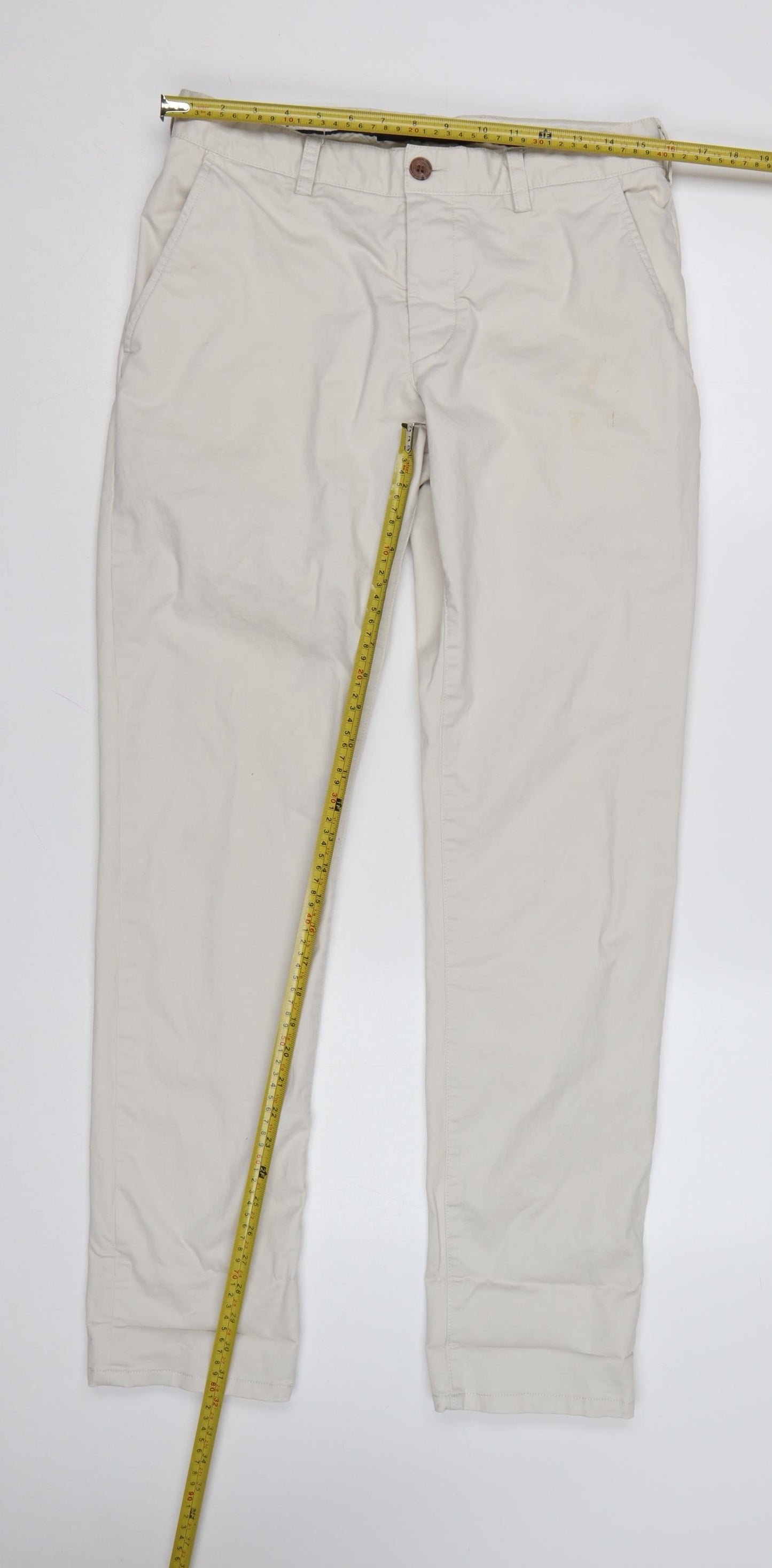 French Connection Men's Beige Slim Fit Cotton Chino Trousers Size 30