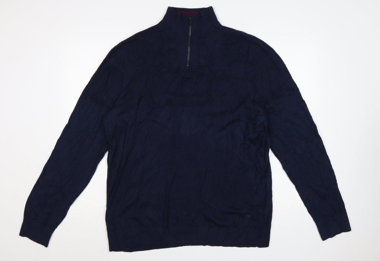 FatFace Men's Blue XL 1/2 Zip Cotton Cashmere Jumper