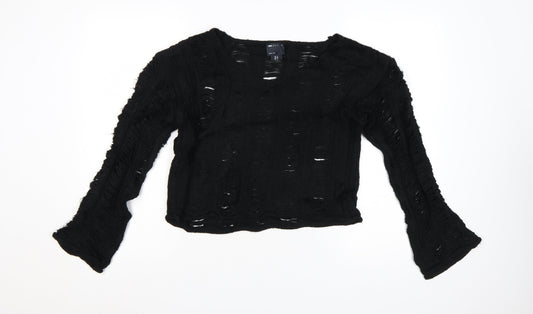 ASOS DESIGN Women's Black Open-Knit V-Neck Jumper UK 6