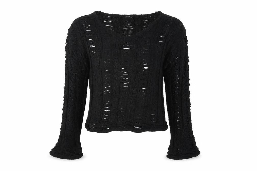ASOS DESIGN Women's Black Open-Knit V-Neck Jumper UK 6