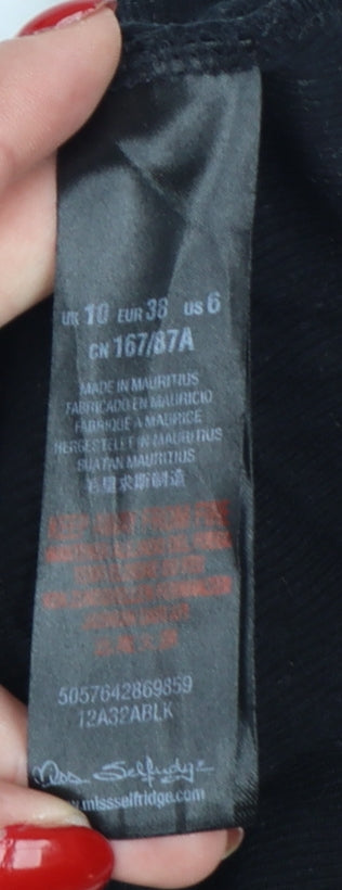 Miss Selfridge Women’s Black Floral Cropped Long Sleeve Cotton Blouse UK 10