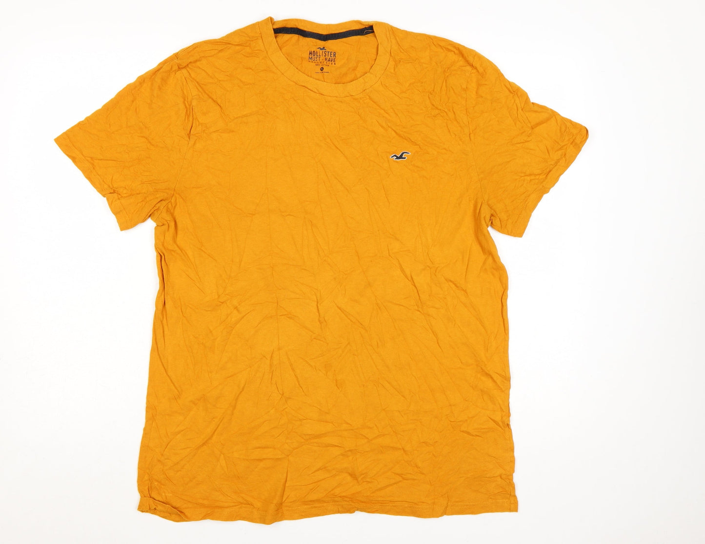 Hollister Men's Must-Have Yellow Cotton Crew Neck T-Shirt XL