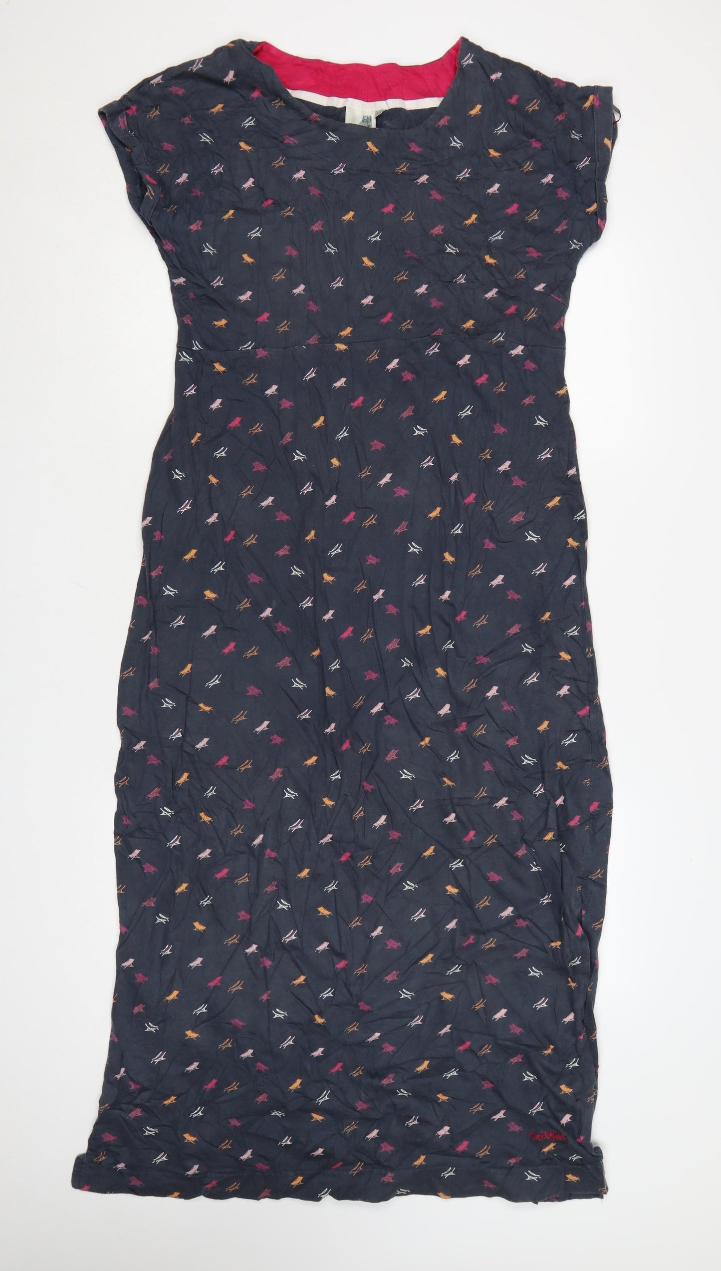 Weird Fish Women Blue Animal Print Cotton Midi Shift Dress Size 14