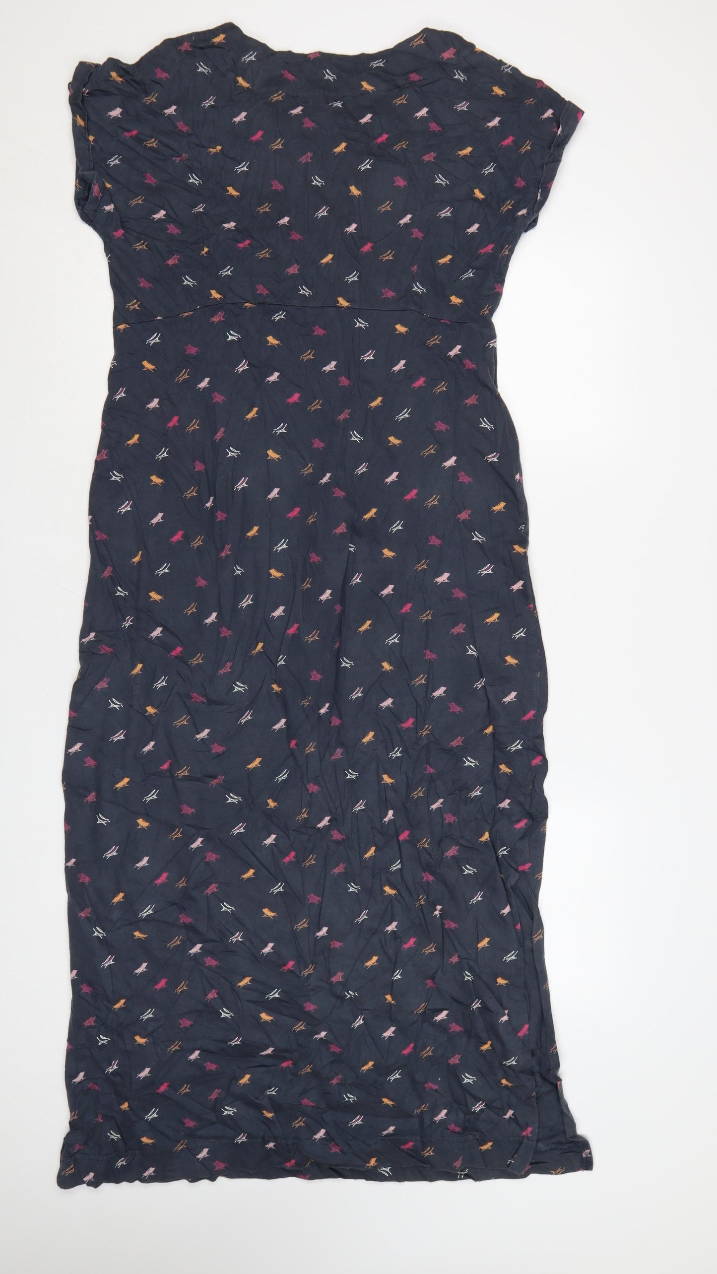Weird Fish Women Blue Animal Print Cotton Midi Shift Dress Size 14
