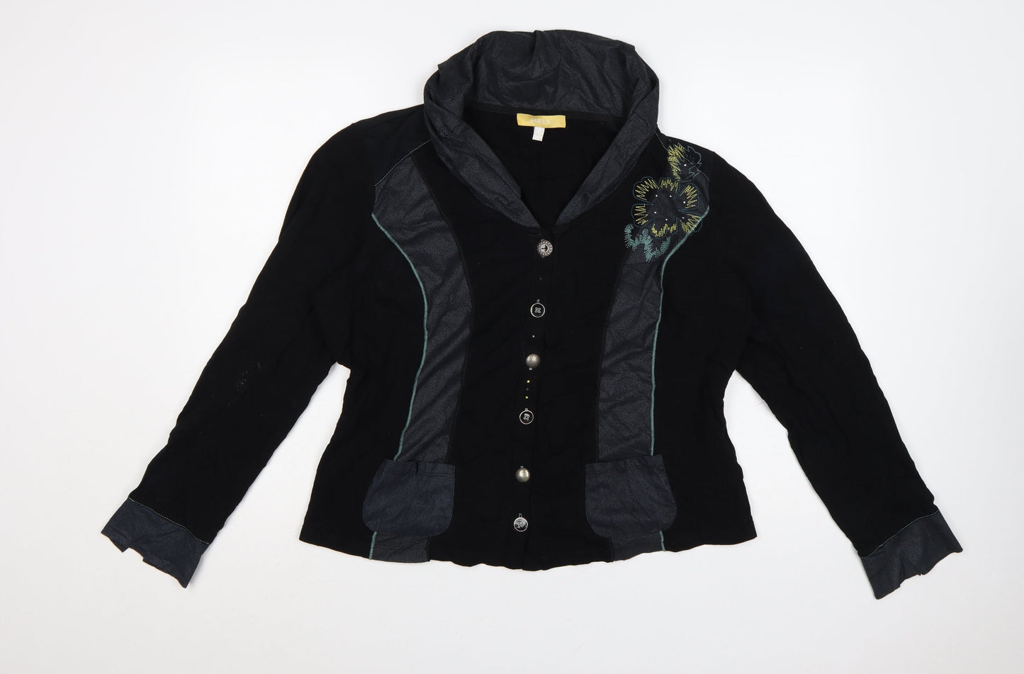 Biba Women's Black Cowl Neck Embroidered Tunic Blouse Size 20