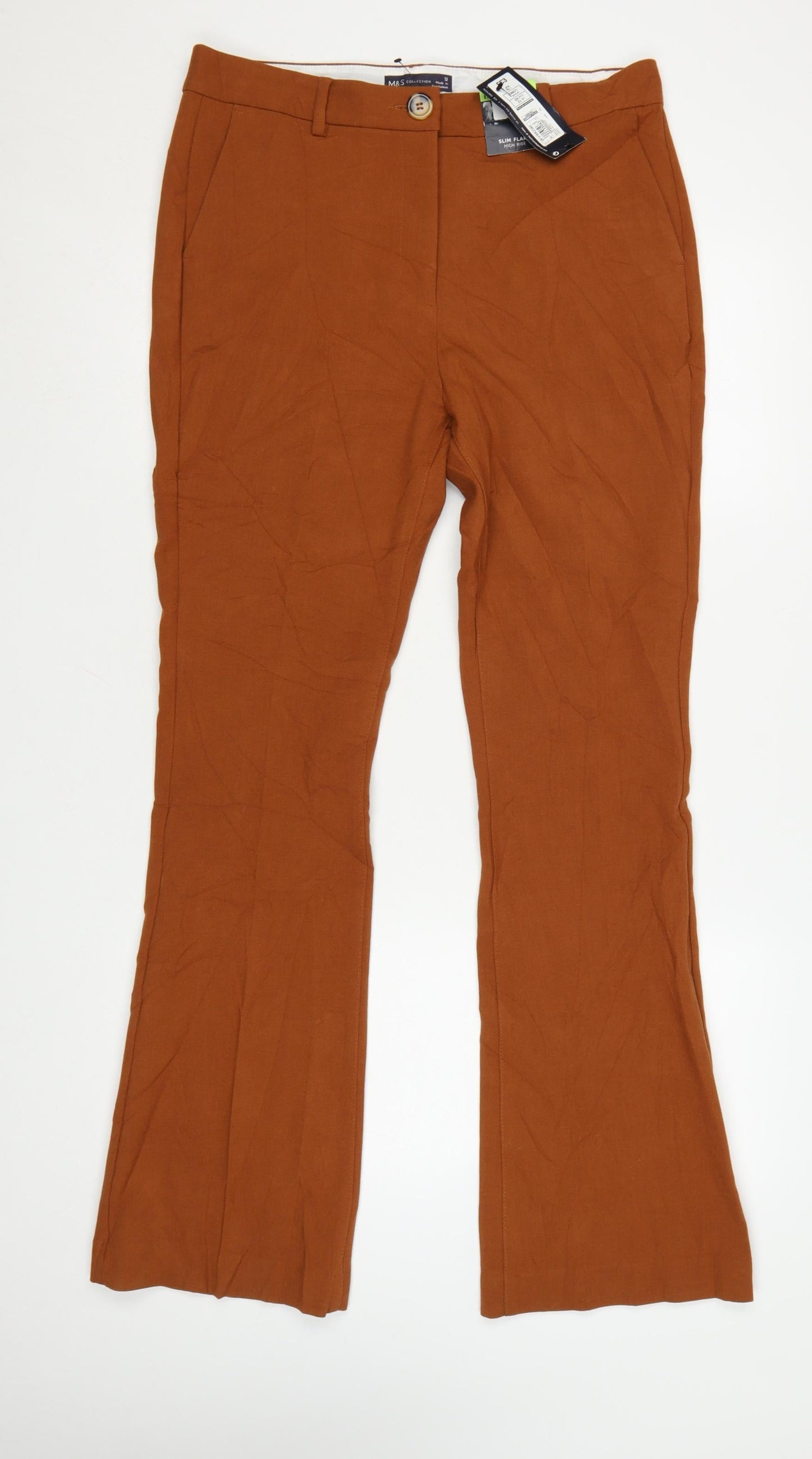 Marks and Spencer Women’s Brown Slim Flared Trousers Size 12 Long