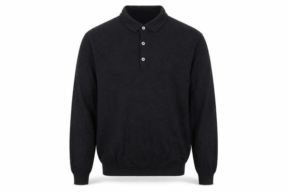 Marks & Spencer Men's Black Wool Blend Collared Henley Jumper L