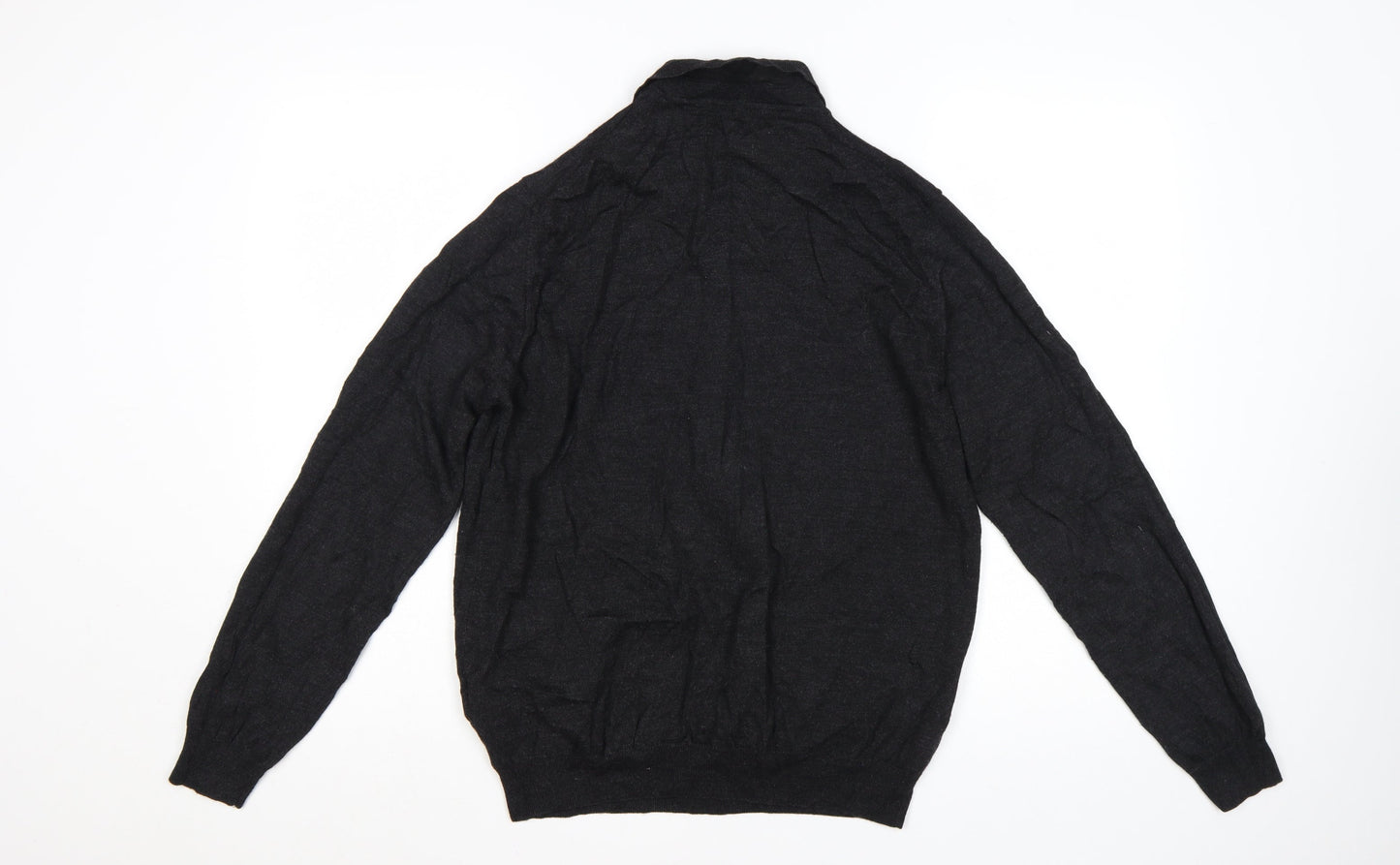 Marks and Spencer Men's Black Wool Blend Collared Henley Jumper L