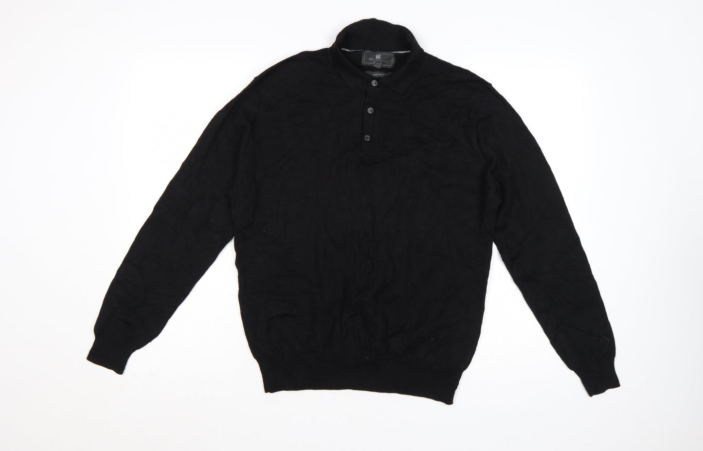 Marks and Spencer Men’s Black L Henley Collared Wool Blend Jumper
