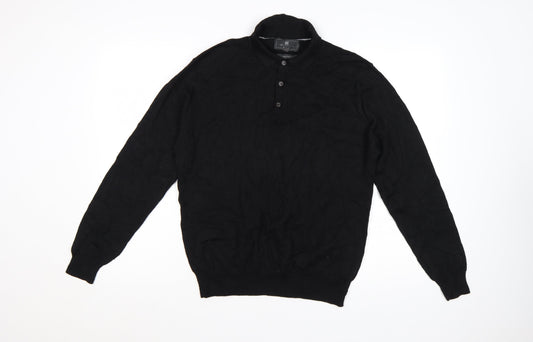 Marks and Spencer Men’s Black L Henley Collared Wool Blend Jumper