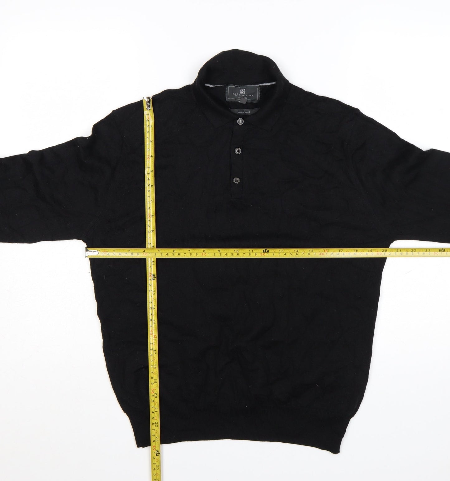 Marks and Spencer Men’s Black L Henley Collared Wool Blend Jumper