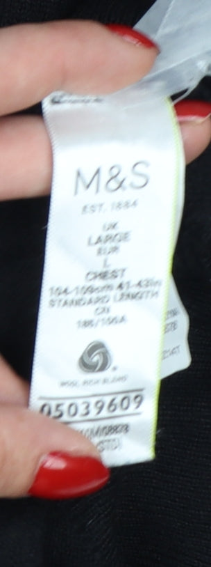 Marks and Spencer Men’s Black L Henley Collared Wool Blend Jumper