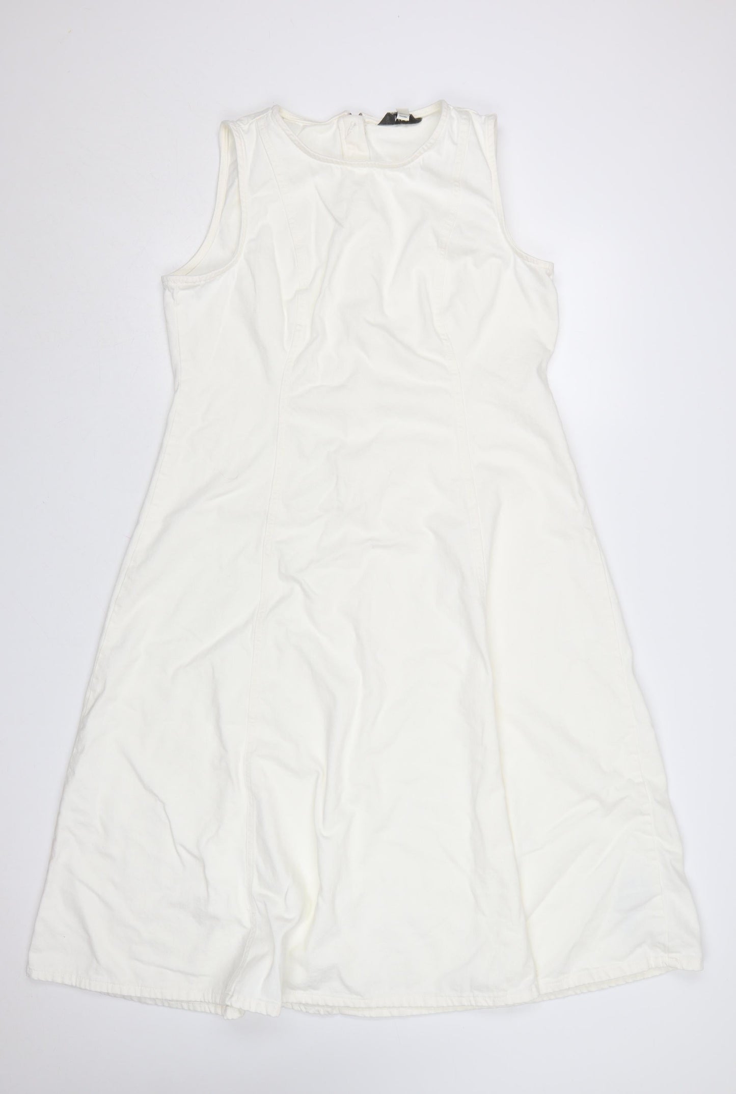 Marks and Spencer Women White Cotton A-Line Sleeveless Petite Dress Size 16