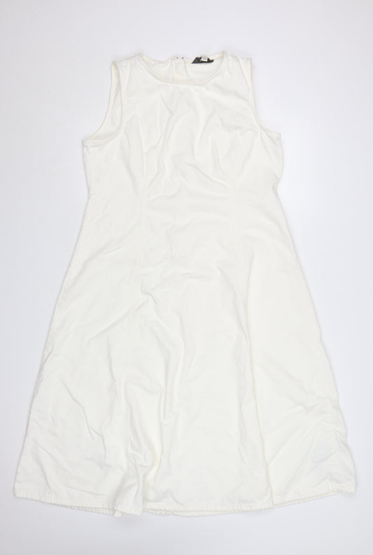 Marks and Spencer Women White Cotton A-Line Sleeveless Petite Dress Size 16