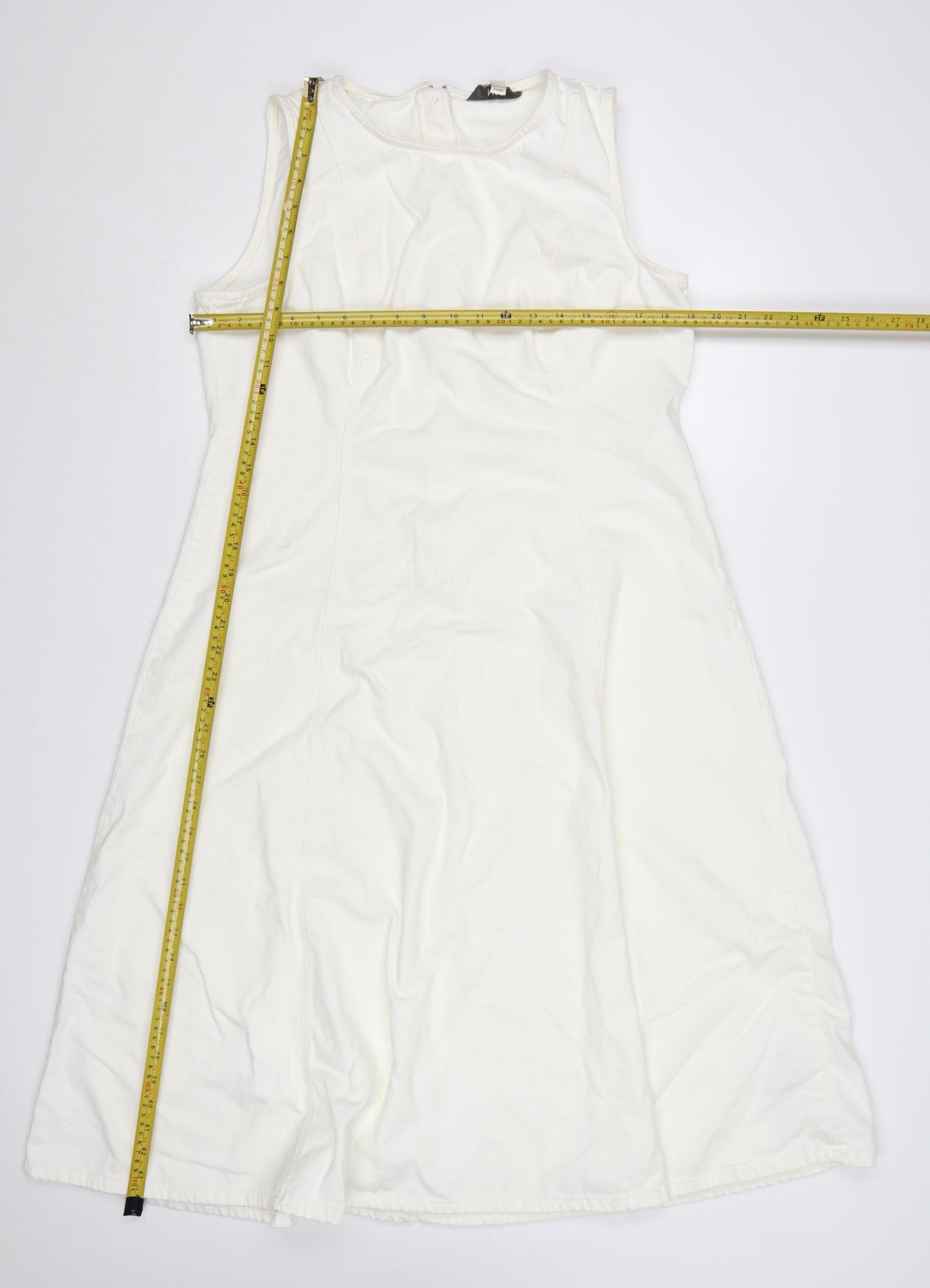 Marks and Spencer Women White Cotton A-Line Sleeveless Petite Dress Size 16