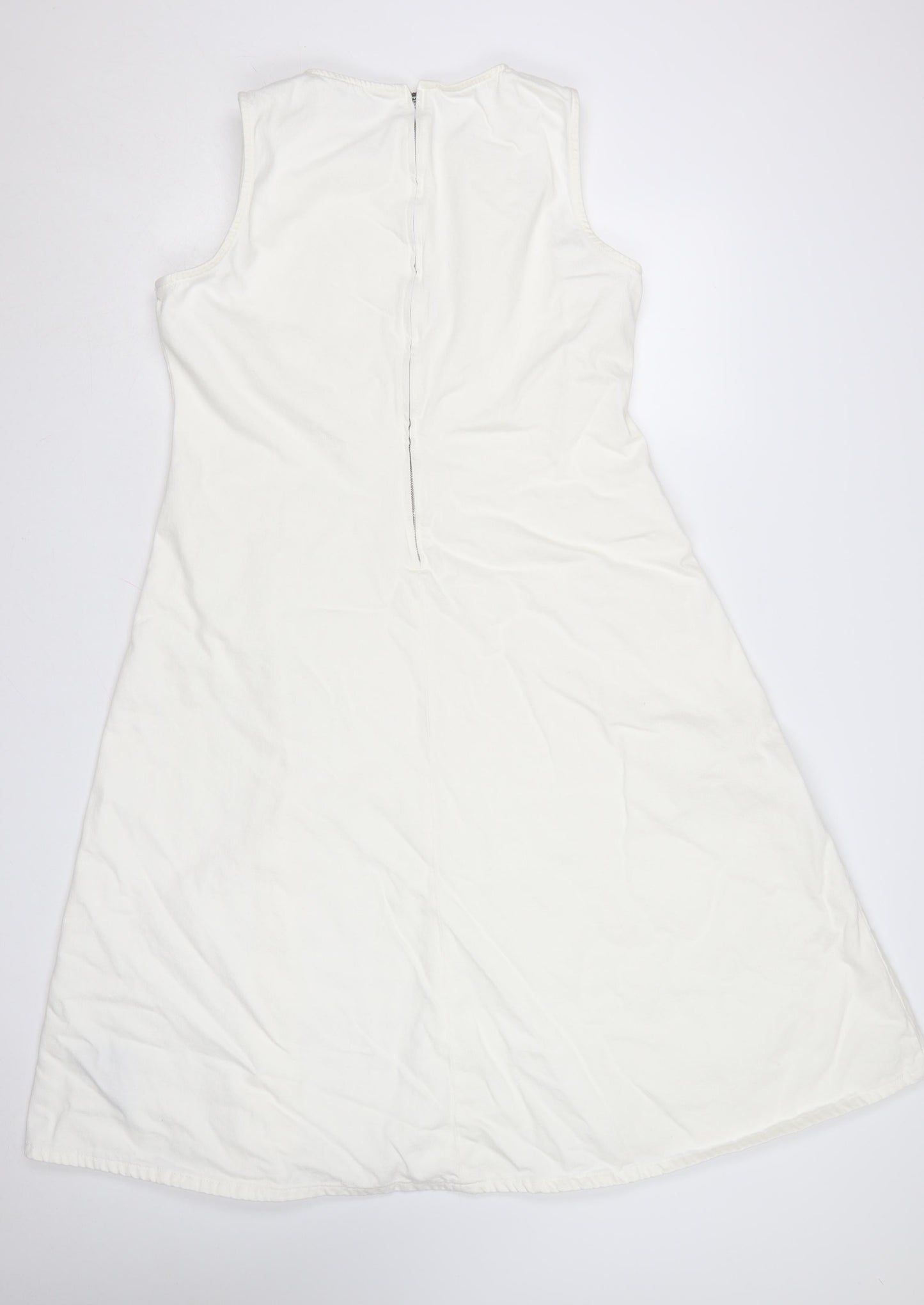 Marks and Spencer Women White Cotton A-Line Sleeveless Petite Dress Size 16
