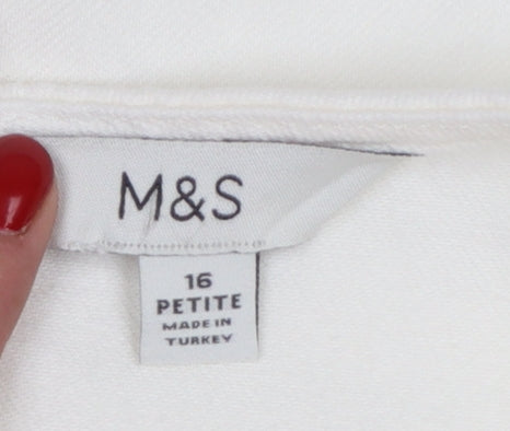 Marks and Spencer Women White Cotton A-Line Sleeveless Petite Dress Size 16