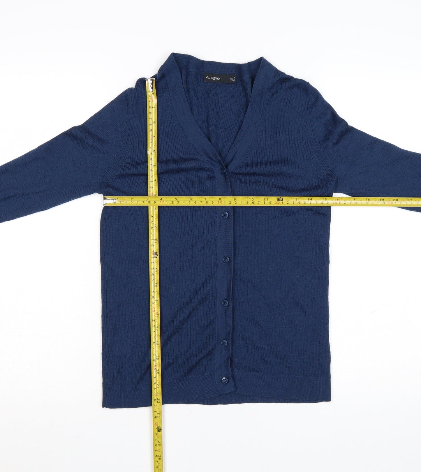 Marks and Spencer Women Blue 14 V-Neck Merino Wool Cardigan