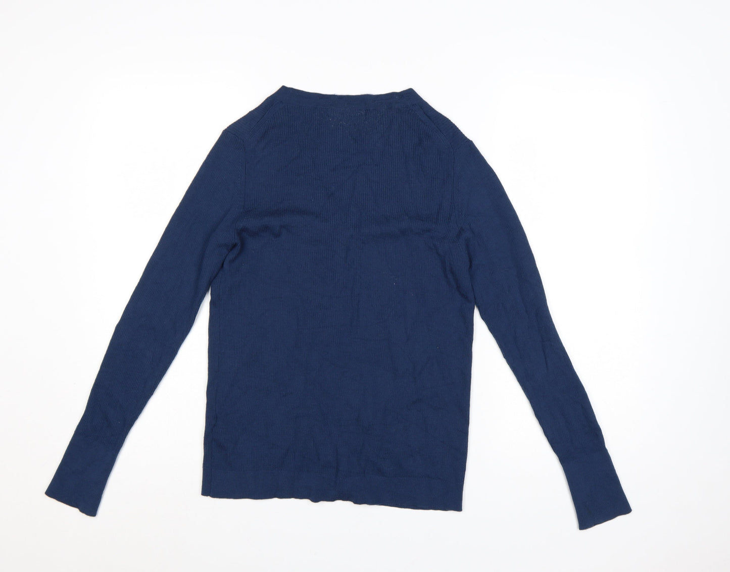 Marks and Spencer Women Blue 14 V-Neck Merino Wool Cardigan