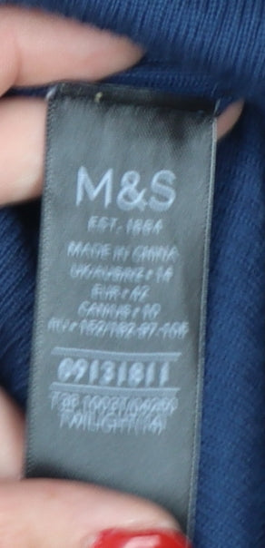 Marks and Spencer Women Blue 14 V-Neck Merino Wool Cardigan