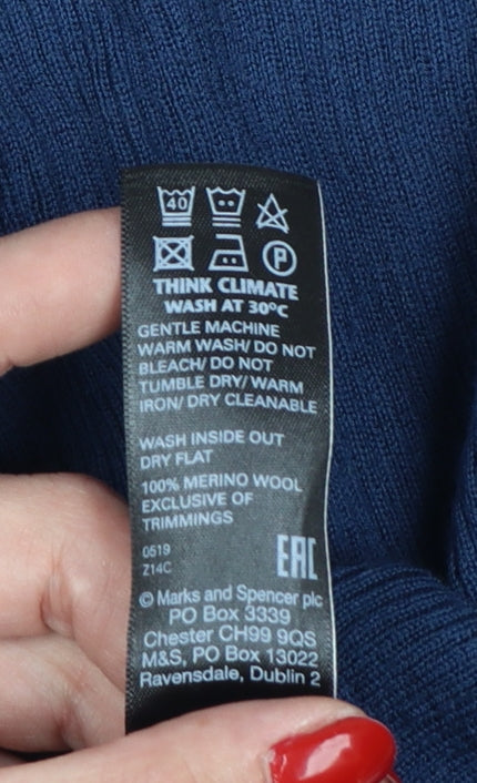 Marks and Spencer Women Blue 14 V-Neck Merino Wool Cardigan