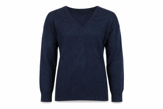 Front view of French Connection Women Blue V-Neck jumper, size S