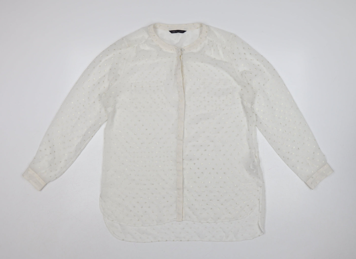 Marks and Spencer Women Ivory Long Sleeve Polka Dot Blouse UK 14