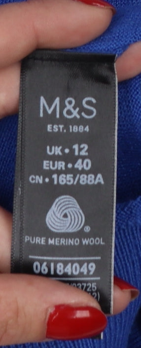 Marks and Spencer Women’s Blue Merino Wool Roll Neck Jumper Size 12