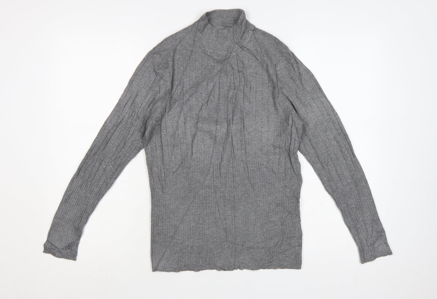 Marks and Spencer Women's Grey Roll Neck Ribbed Knit Jumper Size 12