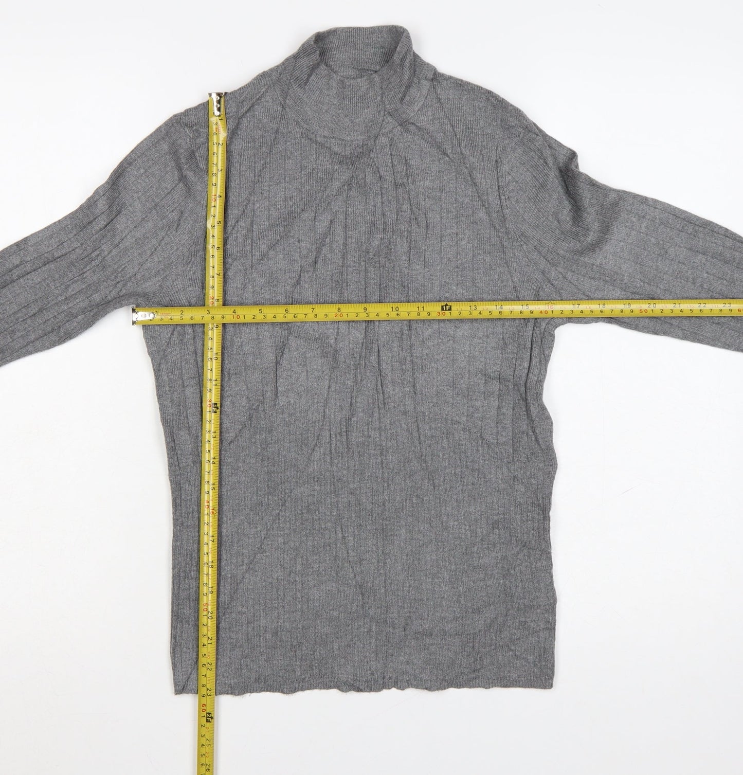 Marks and Spencer Women's Grey Roll Neck Ribbed Knit Jumper Size 12