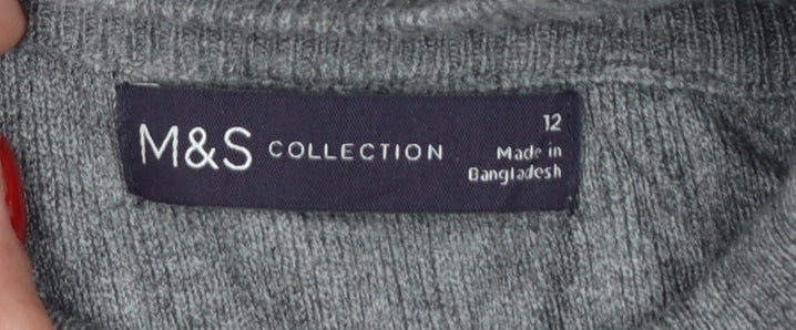 Marks and Spencer Women's Grey Roll Neck Ribbed Knit Jumper Size 12