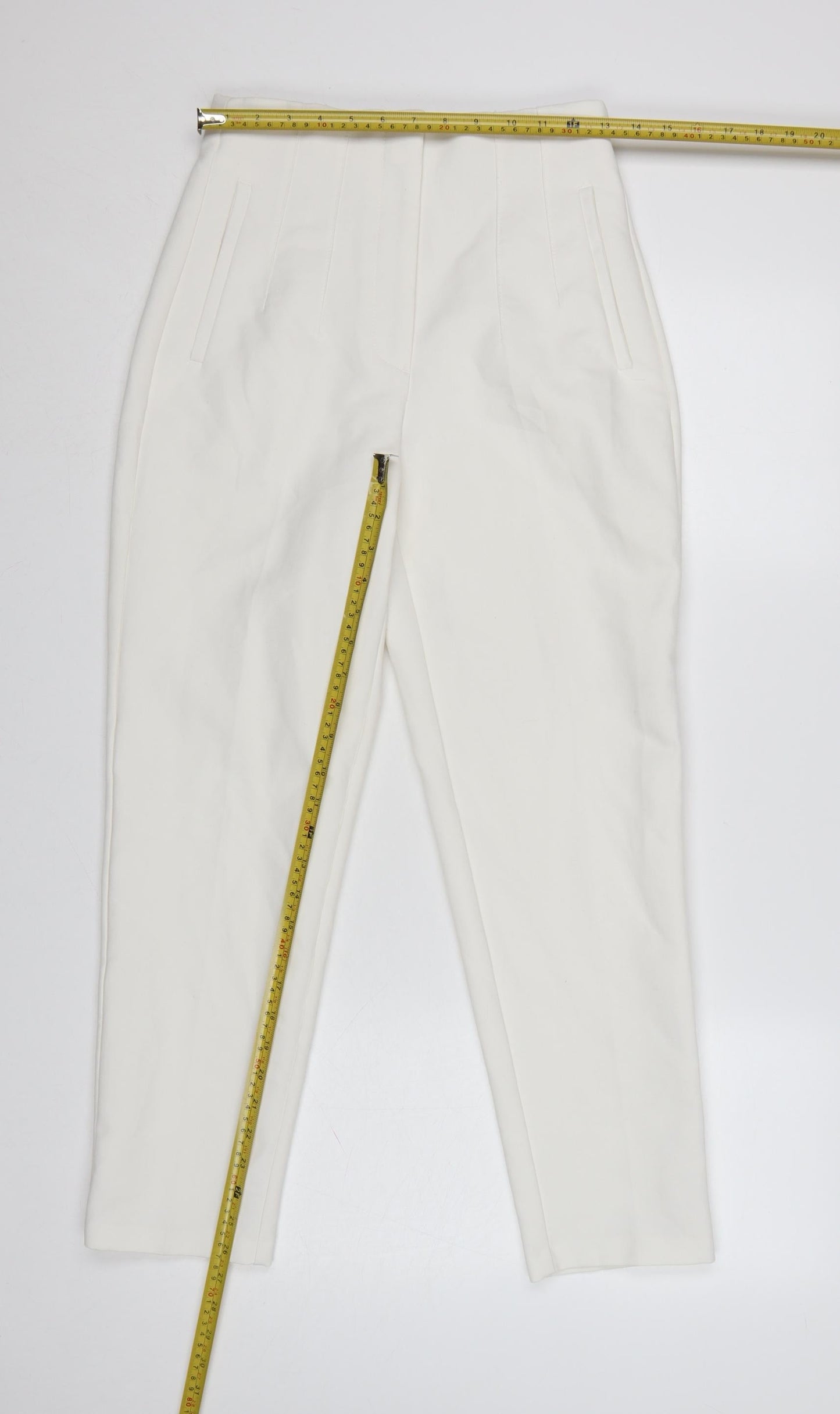 Zara Women Ivory High Rise Tapered Trousers Size S