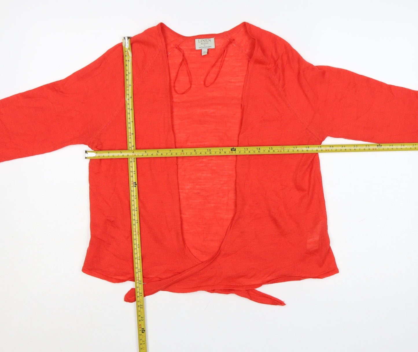 Monsoon Women Red Linen Blend Lightweight Open Cardigan M