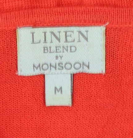 Monsoon Women Red Linen Blend Lightweight Open Cardigan M