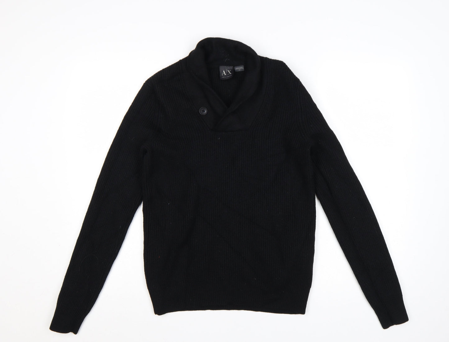 Armani Exchange Men's Black Merino Wool V-Neck Pullover Jumper Size S