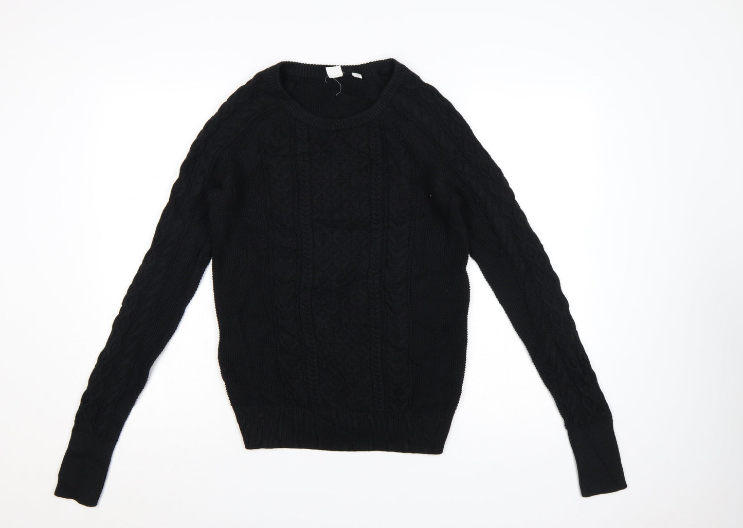 GAP Womens Black Cable Knit Cotton Jumper Size S Crew Neck