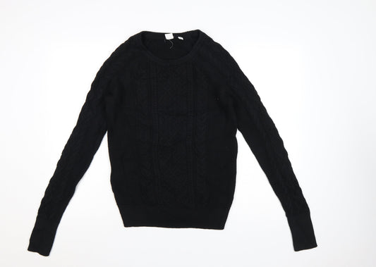 GAP Womens Black Cable Knit Cotton Jumper Size S Crew Neck